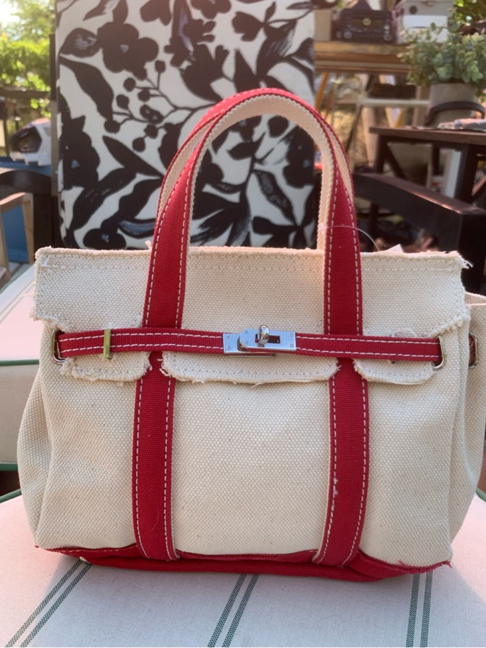 NEW Canvas Small Tote Bag with Red Trim - Sunwin